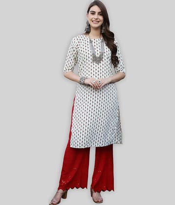 7Threads Crepe Printed Straight Women's Kurti - White ( Pack of 1 )