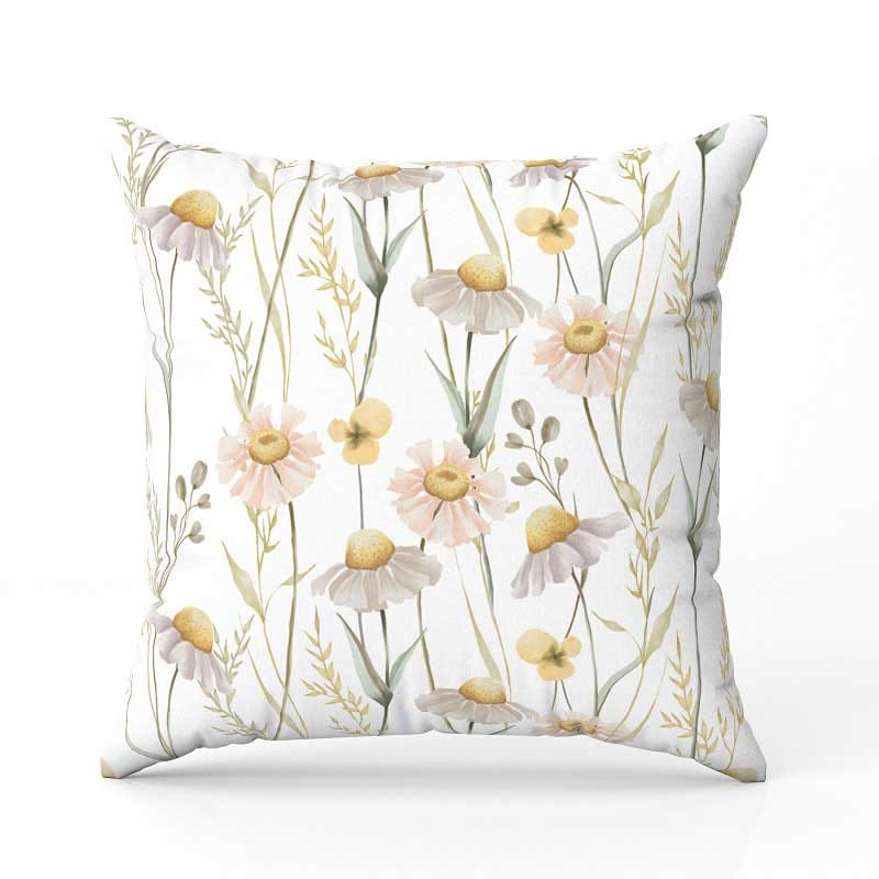 Camomile flowers and grass pattern Cushion-Velvet Cushion / 16x16 / without