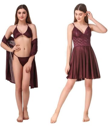 Romaisa Satin Night Dress - Brown Pack of 4