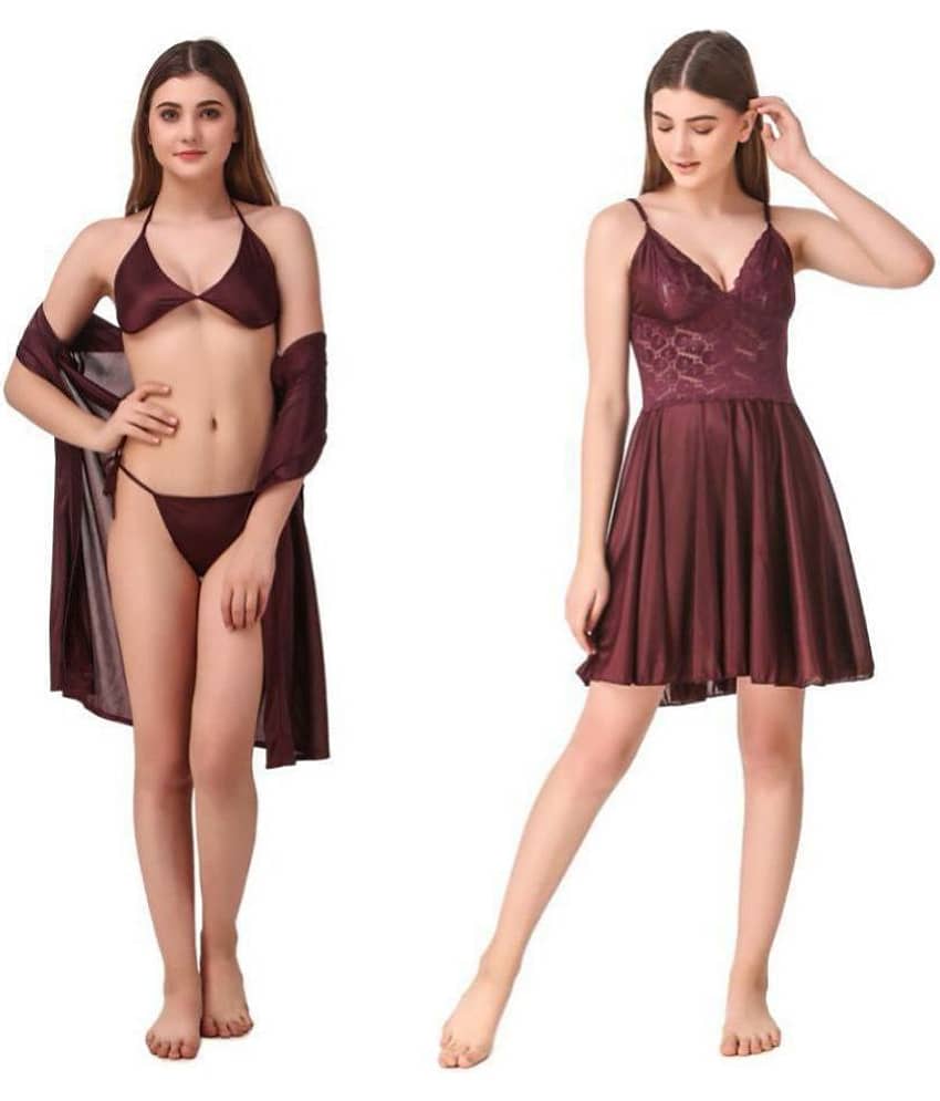 Romaisa Satin Night Dress - Brown Pack of 4