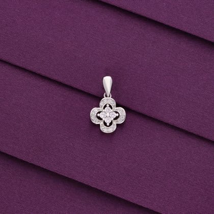 Sterling Silver Crystal Floral Pendant-White Stone / Silver