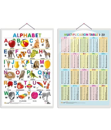 Set of 2 Alphabet and Multiplication Table 1-20 Early Learning Educational Charts for Kids | 20"X30" inch |Non-Tearable and Waterproof | Double Sided Laminated | Perfect for Homeschooling, Kindergarten and Nursery Students