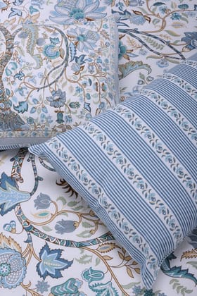 Rama Tree Of Life Blue Cotton Bedsheet-Single - 60 x 90 in / Blue / Blue