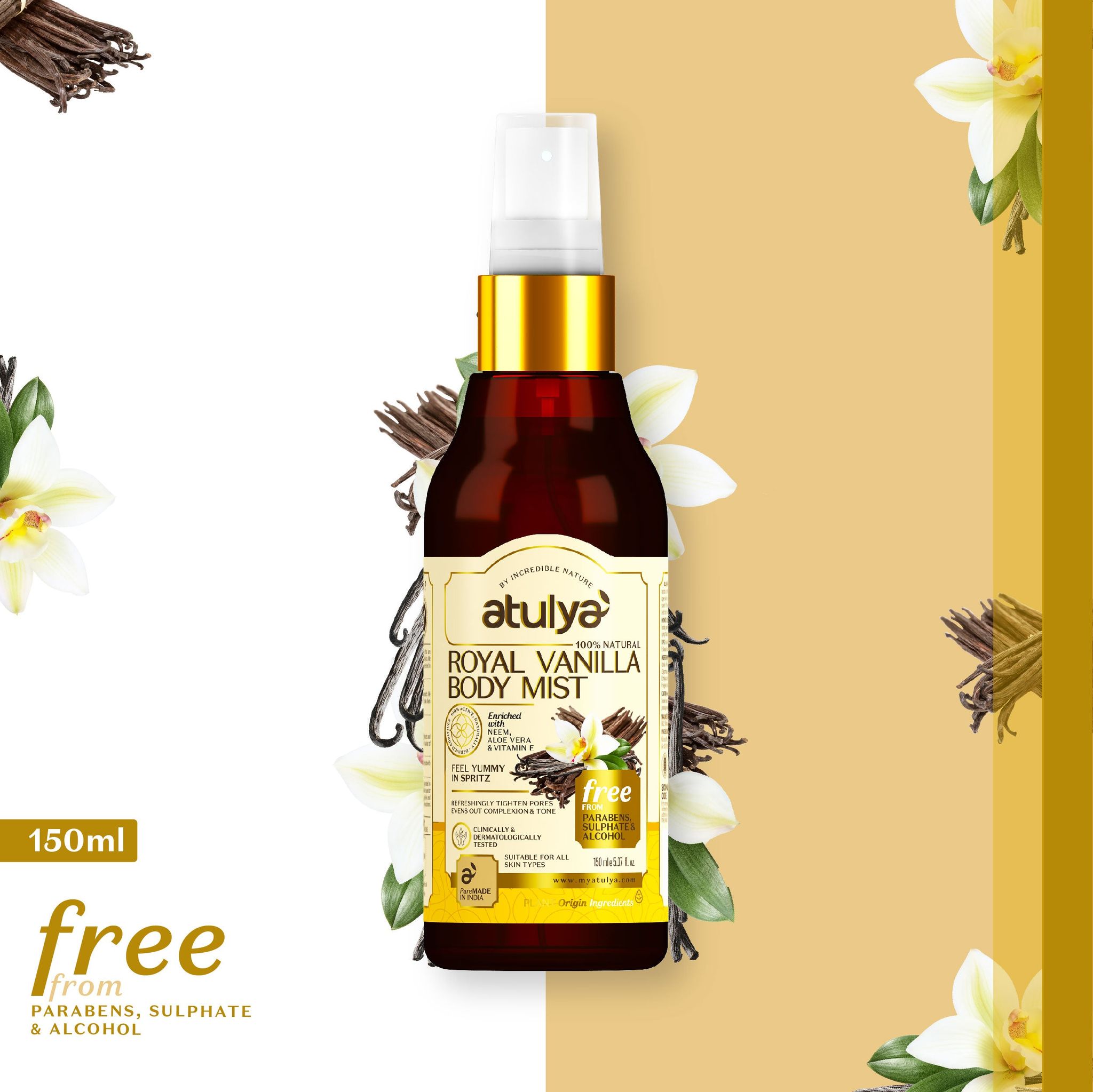 Atulya Royal Vanilla Body Mist | Nourishing and Refreshing - 150ml