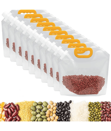 Reusable Moisture-Proof Airtight Food Storage Pouches – Space Saving Plastic Containers for Grains, Snacks, Coffee, Sugar, Tea (Pack of 10)