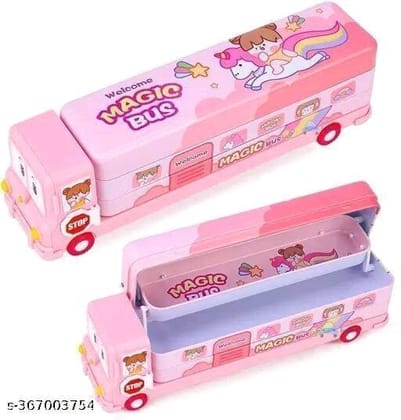 Magic School Bus Toy Car Shape 3 Layer Pencil Box, Pink