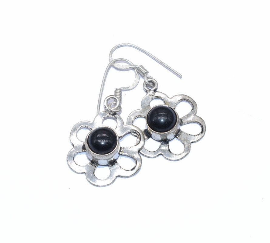 Silver Stone Work Oxidized Hook Earrings , SER-189-Per Pair