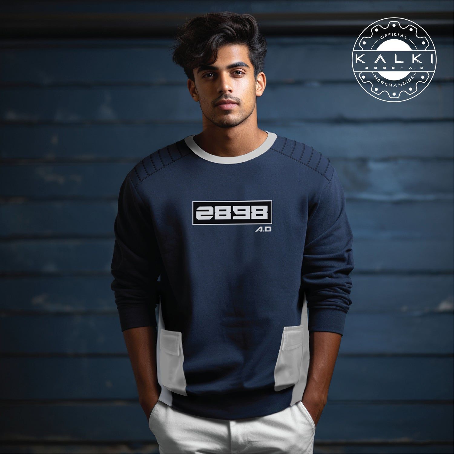 Kalki 2898 AD "The Vision" Deep Blue Panelled Sweatshirt-S