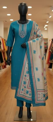 Coordinated Ethnic Muslin Silk Suit Sets with Embroidery and Print