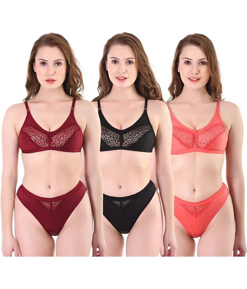 TCG Pack of 3 Cotton Lycra Women's Bra & Panty Set ( Multi Color )