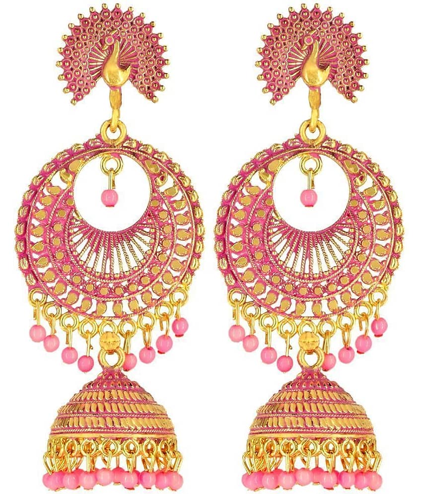 FASHION FRILL - Pink Jhumki Earrings ( Pack of 1 )