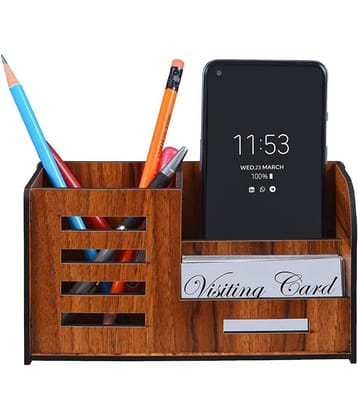 Wooden Desk Organizer Pen And Pencil Stand For Office Pen Stand With Visiting Card & Mobile Holder