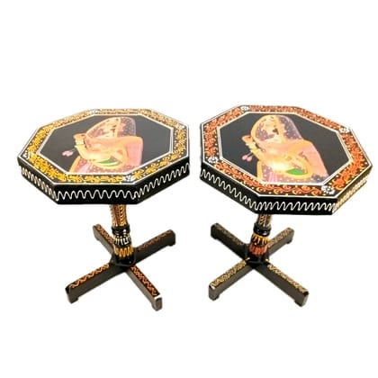 Wooden Side Table Stool - Bani Thani Design | End Table | Bed Side Table - For Living room, Sitting, Plant Stand, Home Decor & Gifts - 18 Inch (Pack Of 2)