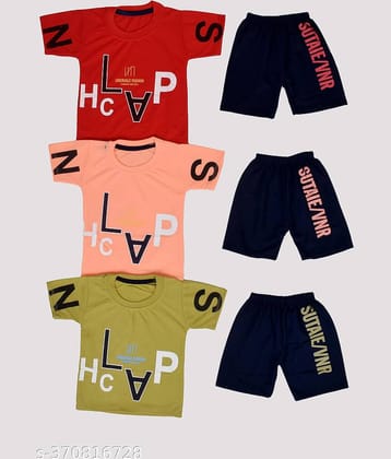 DIAMOND EXPORTER Pack of 3 Boys Satin T-Shirt & Shorts Set ( Multicolor )
