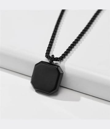 Men's Jewellery Black Silver Chain For Men Boys Geometric Stainless Steel Black Locket Pendant Necklace Chain For Men Boys Anniversary Gift For Husband Gift Chains