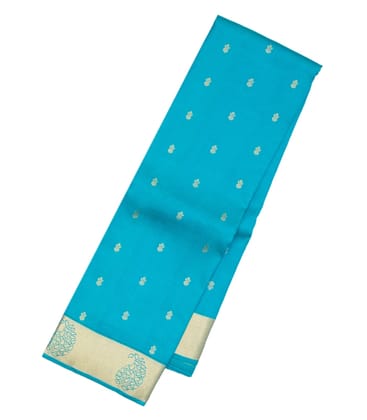 Sky Blue Yellow Silk Saree With Floral Zari Buttas-Sky Blue