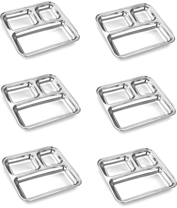 Dynore 6 Pcs Stainless Steel Silver Partition Plate