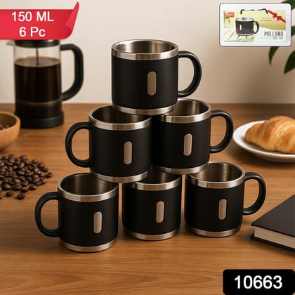 Apex Premium Stainless Steel Double Wall Coffee Mug Gift Set (6 Pc / 150 ML)