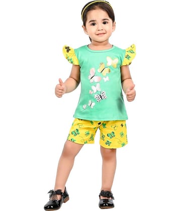 s muktar garments Pack of 1 Baby Girls Cotton Blend T-shirt & Shorts ( Green )