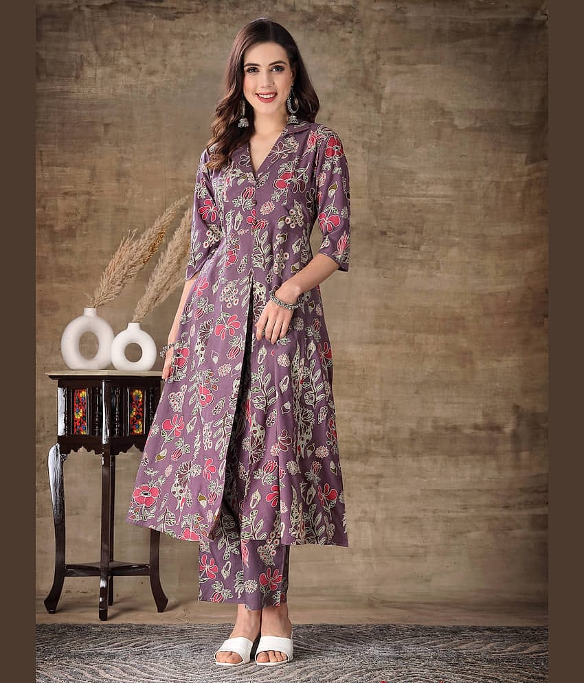 Stylum Women Printed Top With Trousers Co-Ord Set ( Mauve )