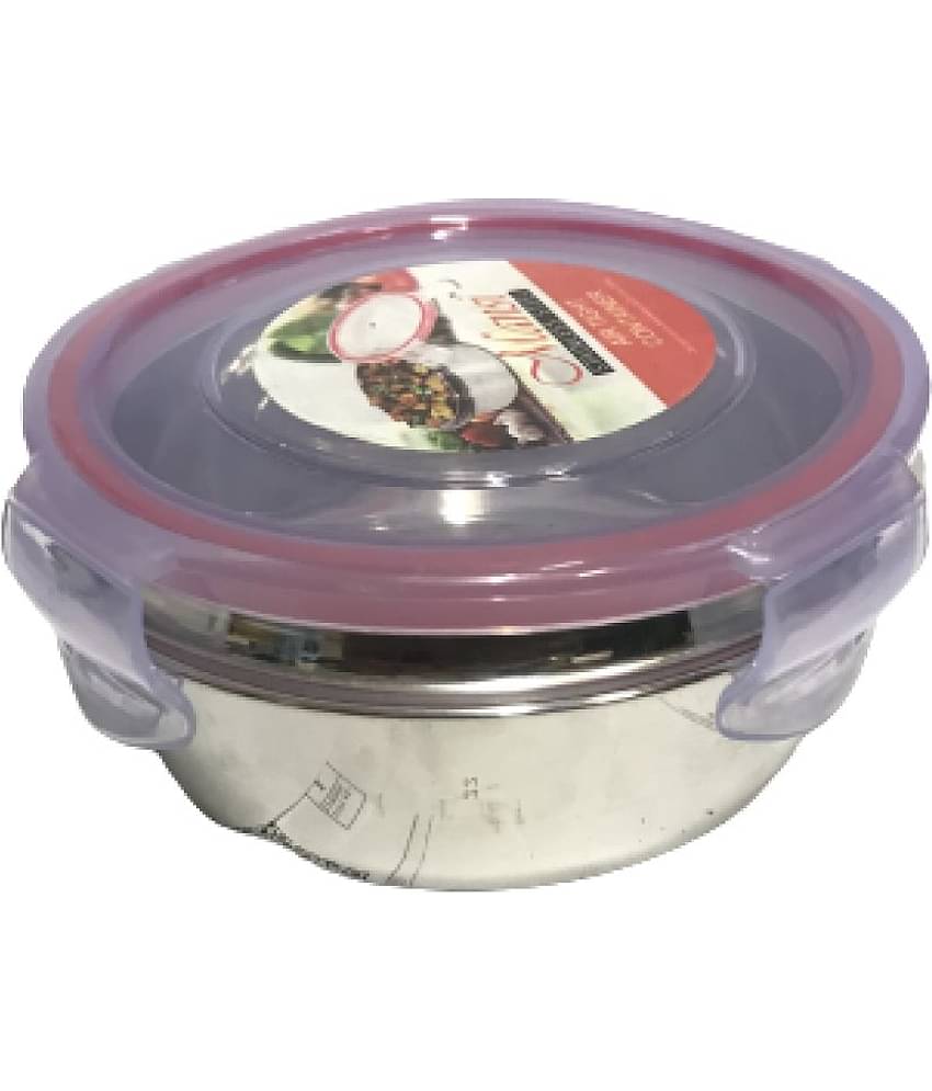 Dynore - Click lock Tiffin Silver Stainless Steel Lunch Box ( Pack of 1 ) 300 ml