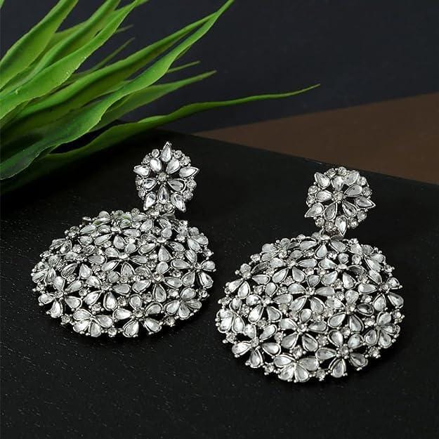 Silver Toned Circular Drop Earrings