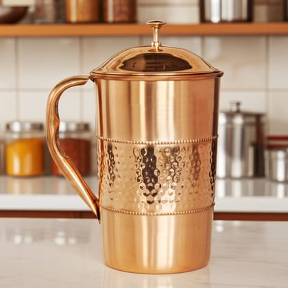 Pure Copper Water Jug – 1.6 Liter| Ayurvedic Drinkware for Kitchen & Dining, Height : 8.5 Inch (BCMAS120 B)