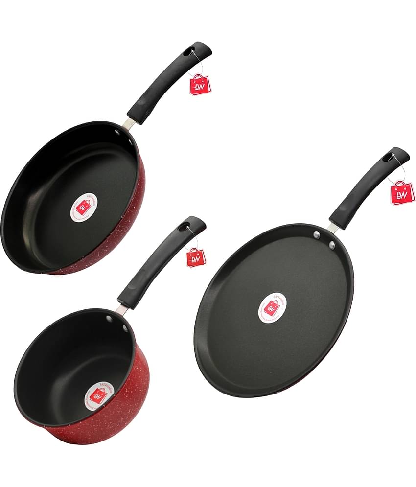 LAZYWINDOW Souce/Fry Pan & Tawa Maroon Hard Anodised Non-Stick Cookware Sets ( Set of 1 )