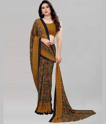 Kanooda Prints Georgette Printed Saree With Unstitched Blouse Piece ( Green )