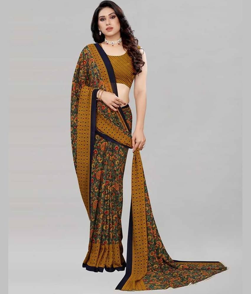 Kanooda Prints Georgette Printed Saree With Unstitched Blouse Piece ( Green )