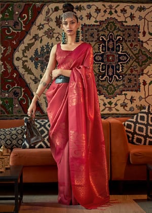 Bridal Red Woven Banarasi Brocade Silk Saree