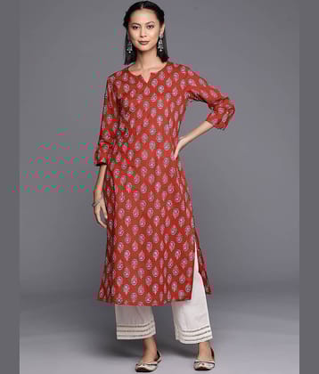 Varanga Cotton Printed Straight Women's Kurti - Rust ( Pack of 1 )