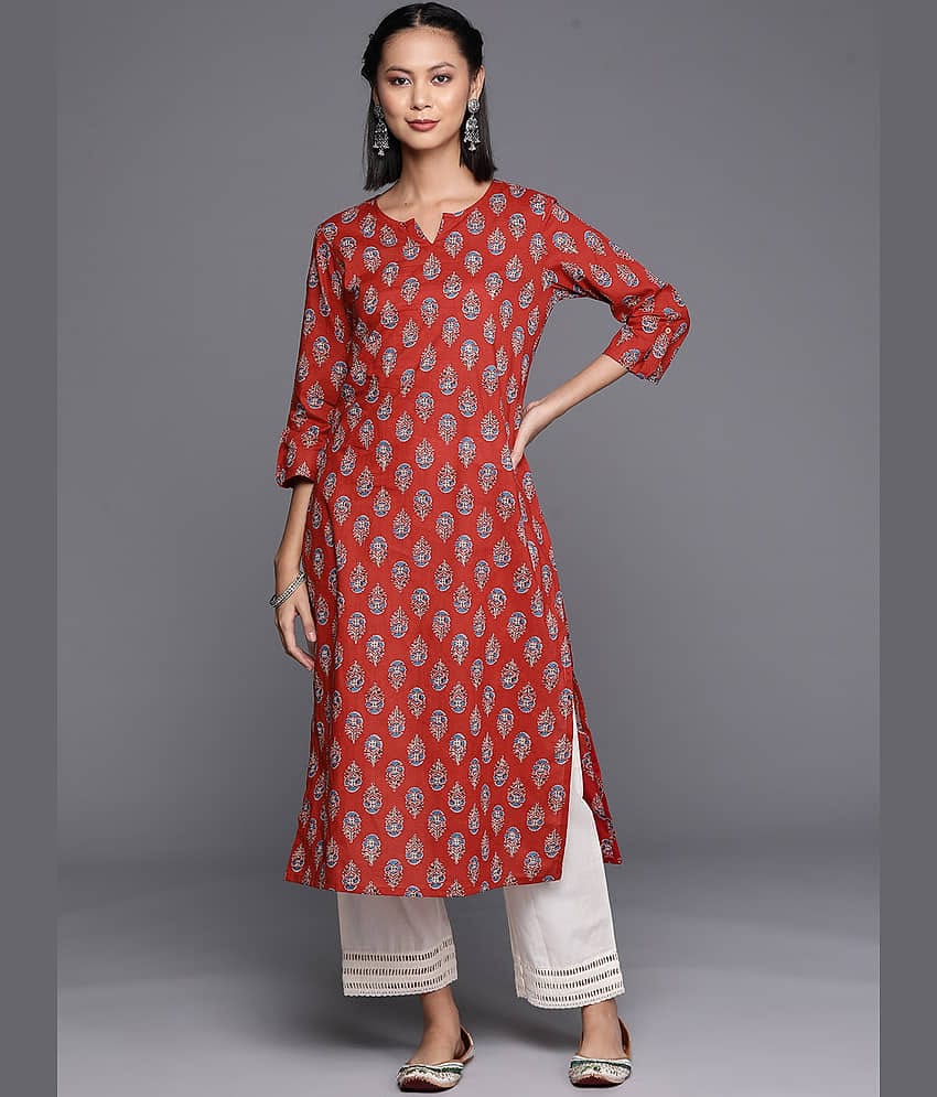 Varanga Cotton Printed Straight Women's Kurti - Rust ( Pack of 1 )