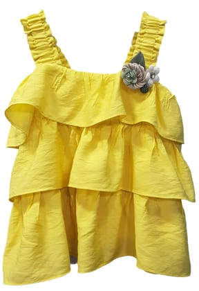Girls Yellow Sleeve Less Fancy Top-TG-6351 YLW / Yellow / 34
