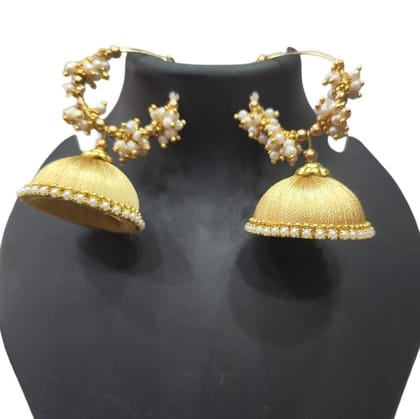 Buy Online Golden Chandbali Silk Thread Jhumka Earrings With Pearls For Women