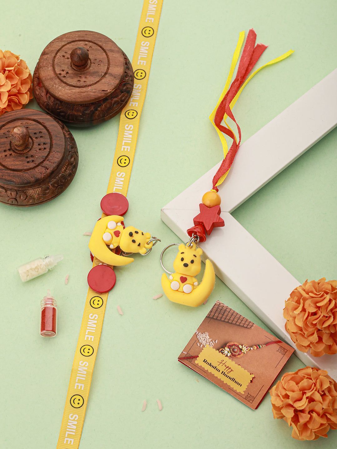 Set Of 2 Winnie The Pooh Key Chain Kids Toy Rakhi With Roli Chawal