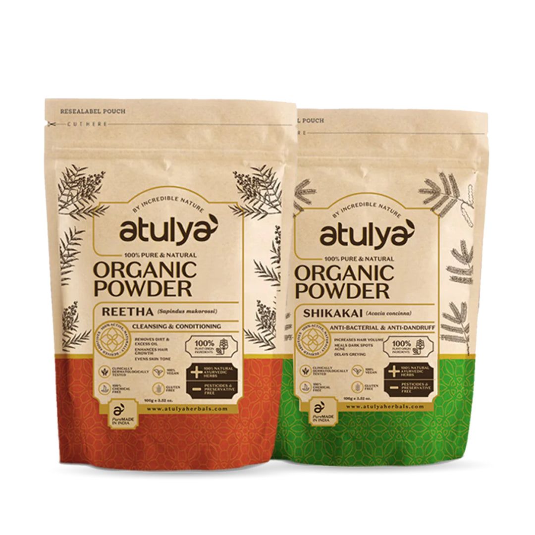 Atulya 100% Pure & Natural Organic Powder Reetha, Shikakai Powder (Pack of 2) - 100gm Each