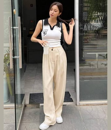 kotty Women Rayon Blend Casual Trousers ( Beige )