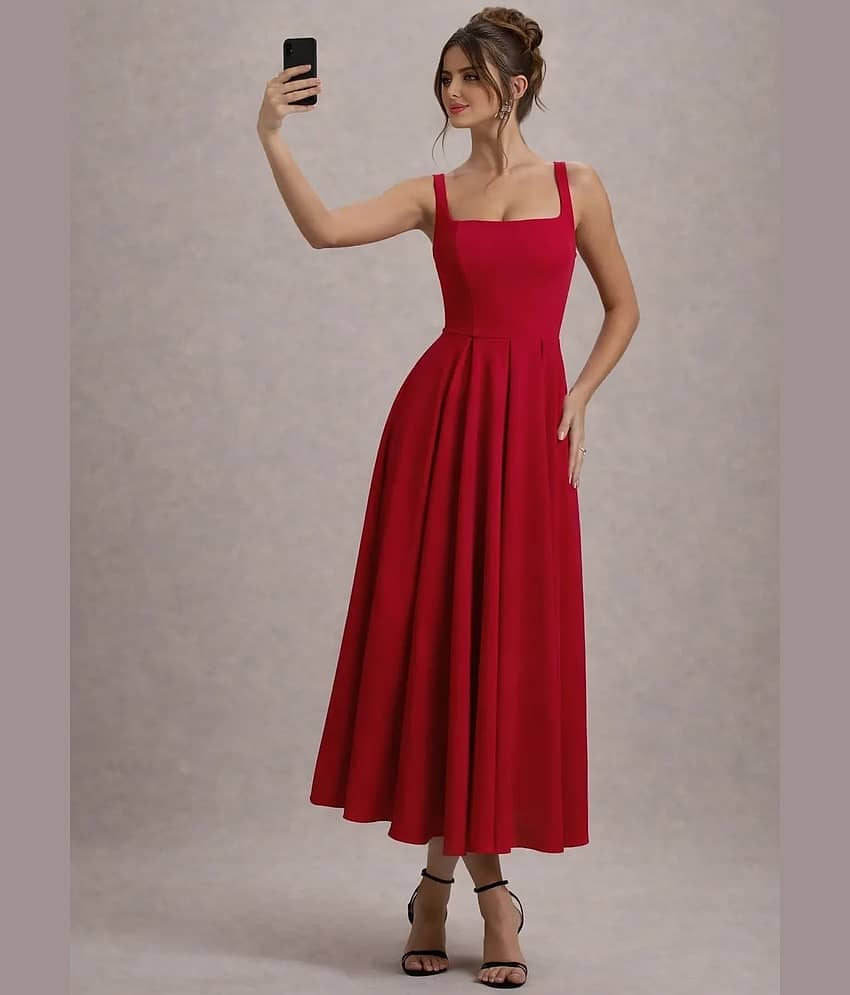Traquila Women Lycra Fit & Flare Dress ( Red )