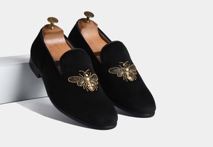 AMADO BLACK embroidered slip-ons (SALE)-UK 6