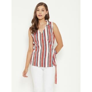 PURYS Women White Tie-Dye Wrap Top