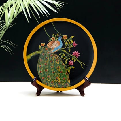 Handpainted Pichwai Peacock Wall Plate Dcor