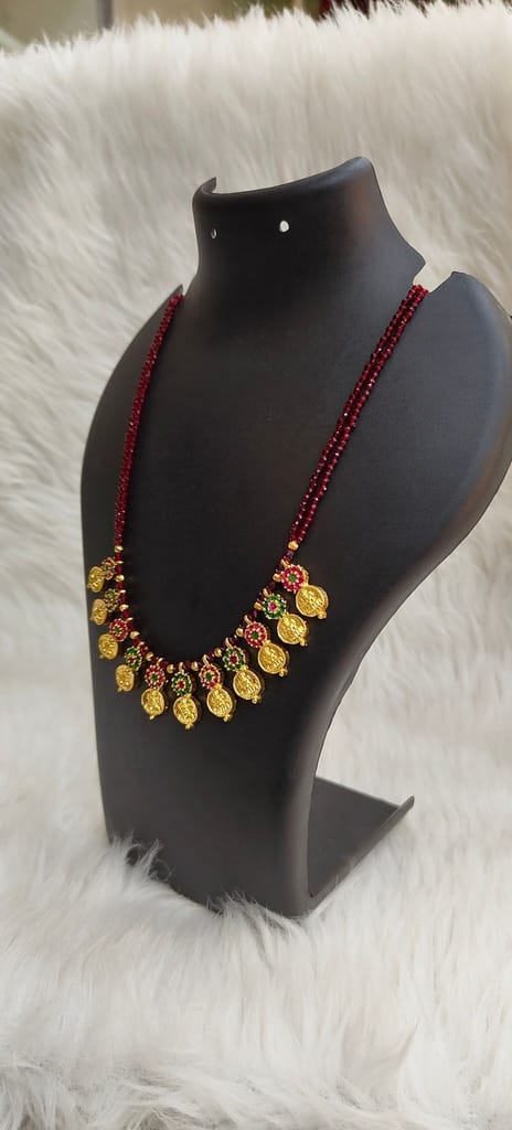 Traditional Indian Necklace Set with Ruby Stone and Gold Plated Pendants