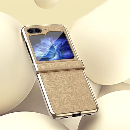 Champagne Gold Leather Premium Slim Cover (with Hinge protection)-Samsung Galaxy Z Flip 5