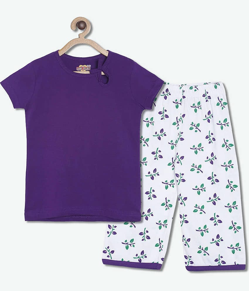 Sini Mini Pack of 1 Girls Cotton Shirt With Capris ( Purple )