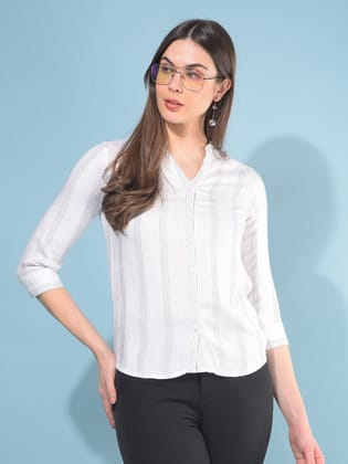 White Verticle Striped 100% Lyocell Shirt-M / White