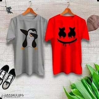 Stylish Men's Red, Grey Printed T-shirt - Premium Quality (Pack of 2)