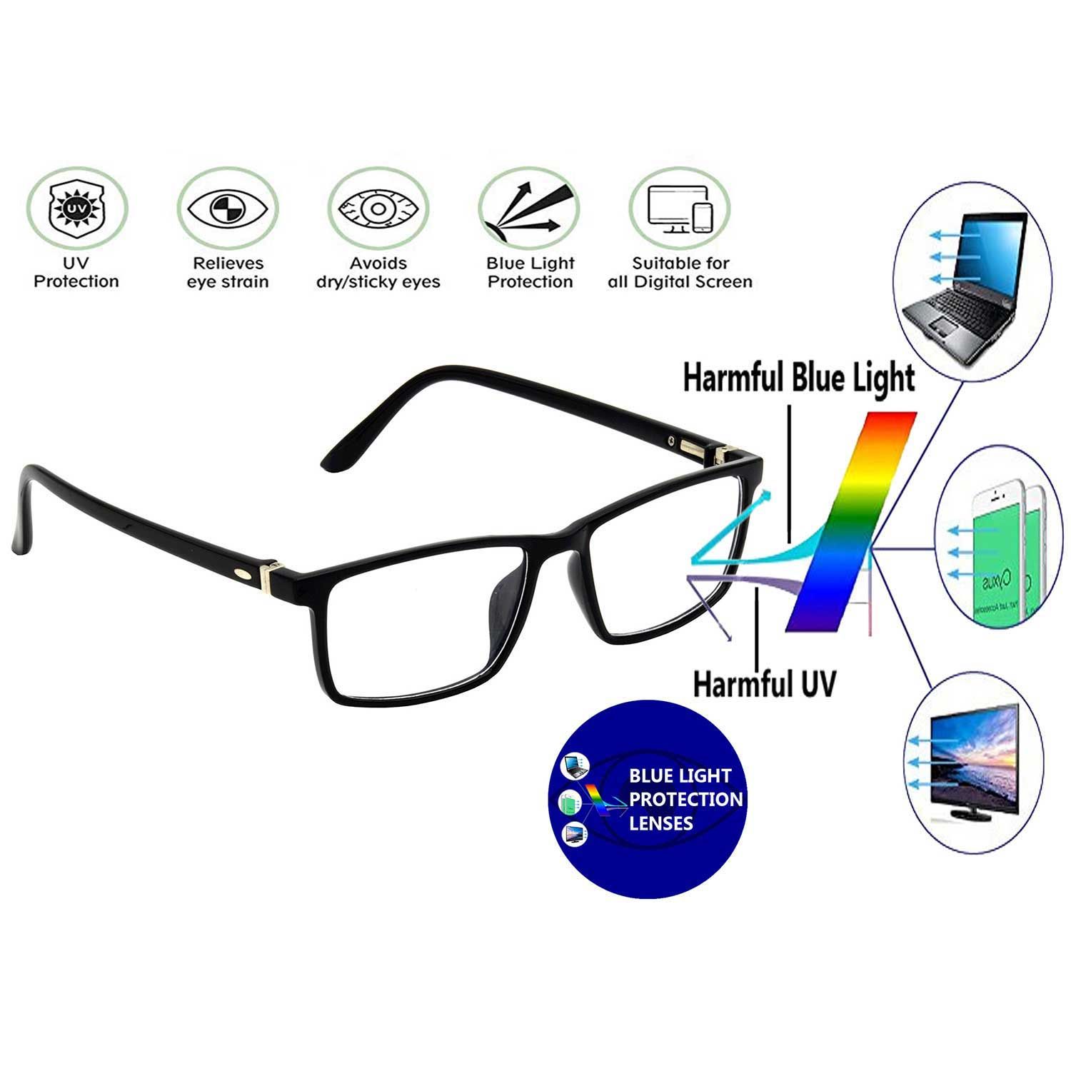 Hrinkar Zero Power Computer Glasses for Office Use with Eye Protection and Blue Cut Lenses for Men & Women | Black | HBCT-FRM-BK-16