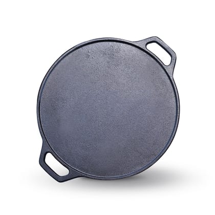 Pre-Seasoned 12 Inch Cast Iron Dosa Tawa with Double Handle, Induction Base, Naturally Non-Stick