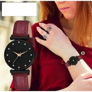 Bolun Black 12D Dial Rose Rl Cash Leather Red Belt Analog Women and Girls Watch2Cvvm457
